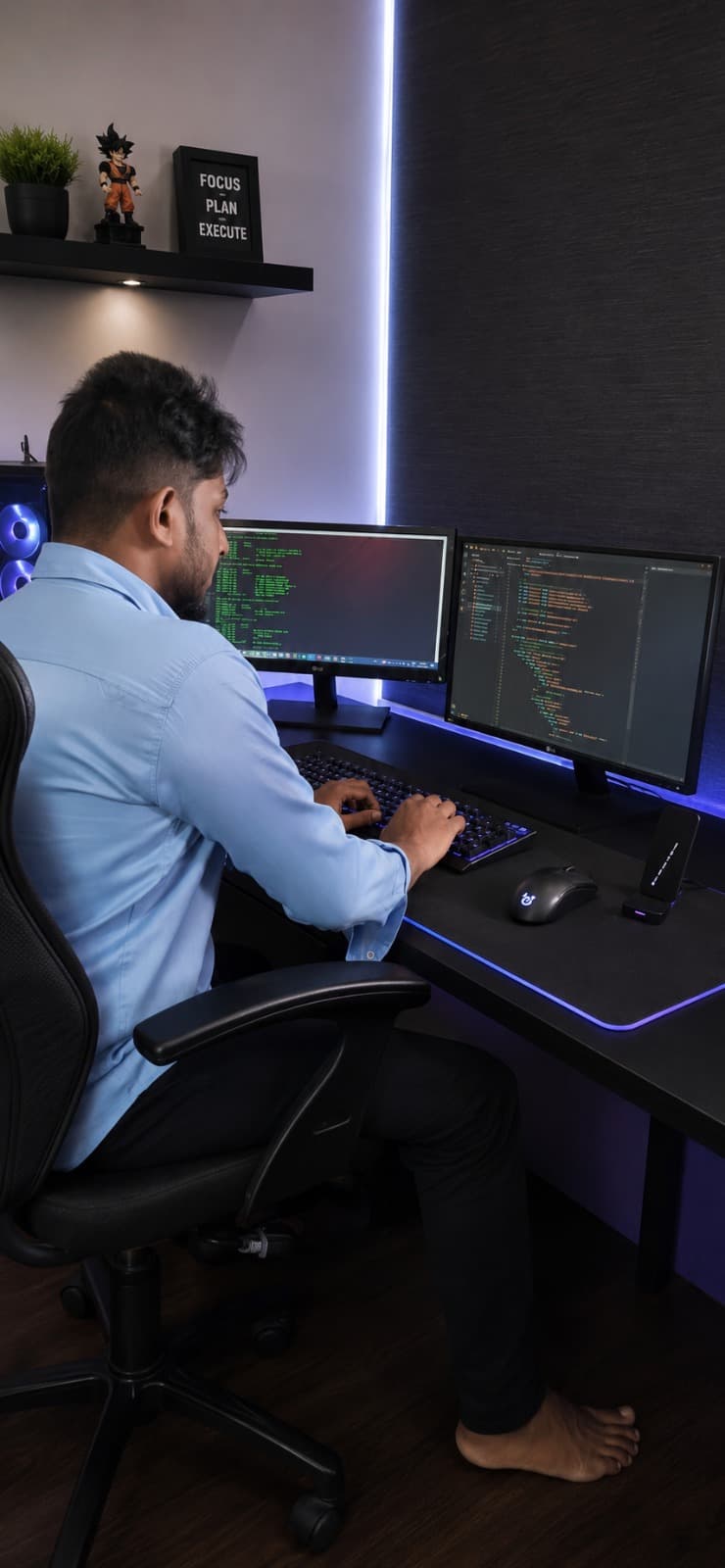 Danish Shaikh working at his developer setup